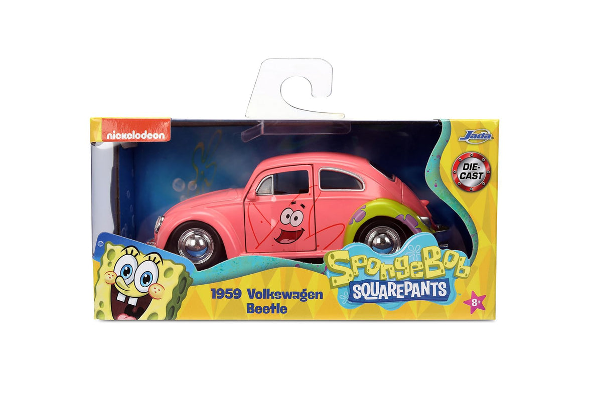 Jada Spongebob Squarepants Patrick Star 1959 VW Beetle - Die-Cast Vehicle Toys - 1:32 Scale, Detailed Exterior, Chrome Accents - Hollywood Rides Series - Ages 8+ - Pink/Green