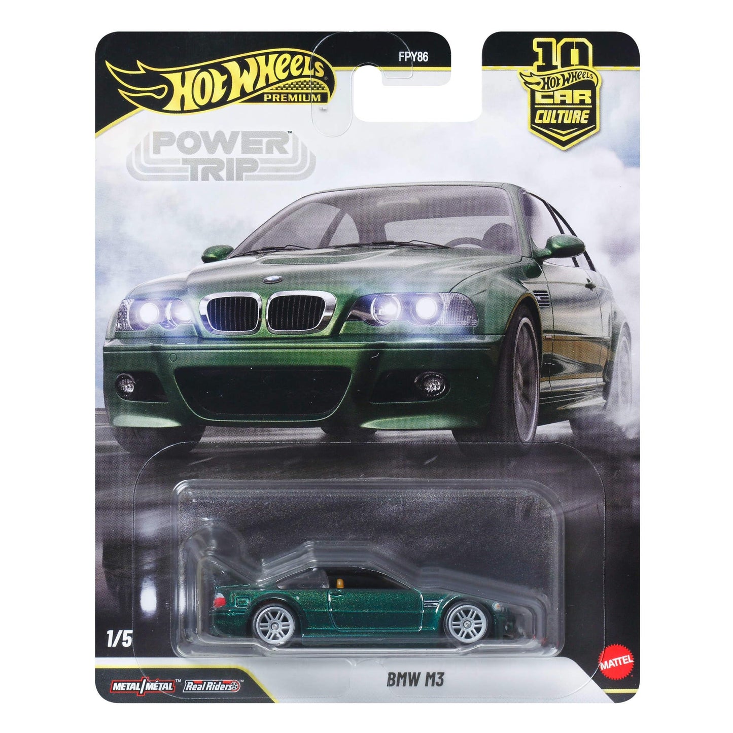Hot Wheels Premium BMW M3 Die-Cast Toy Car, Green, Power Trip Car Culture Series, 1/5