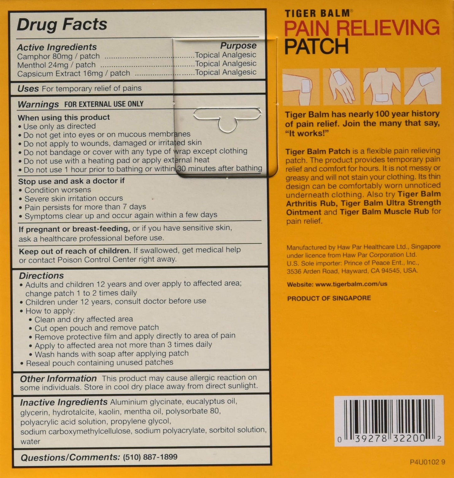 Tiger Balm Pain Relieving Patches, 5 Count