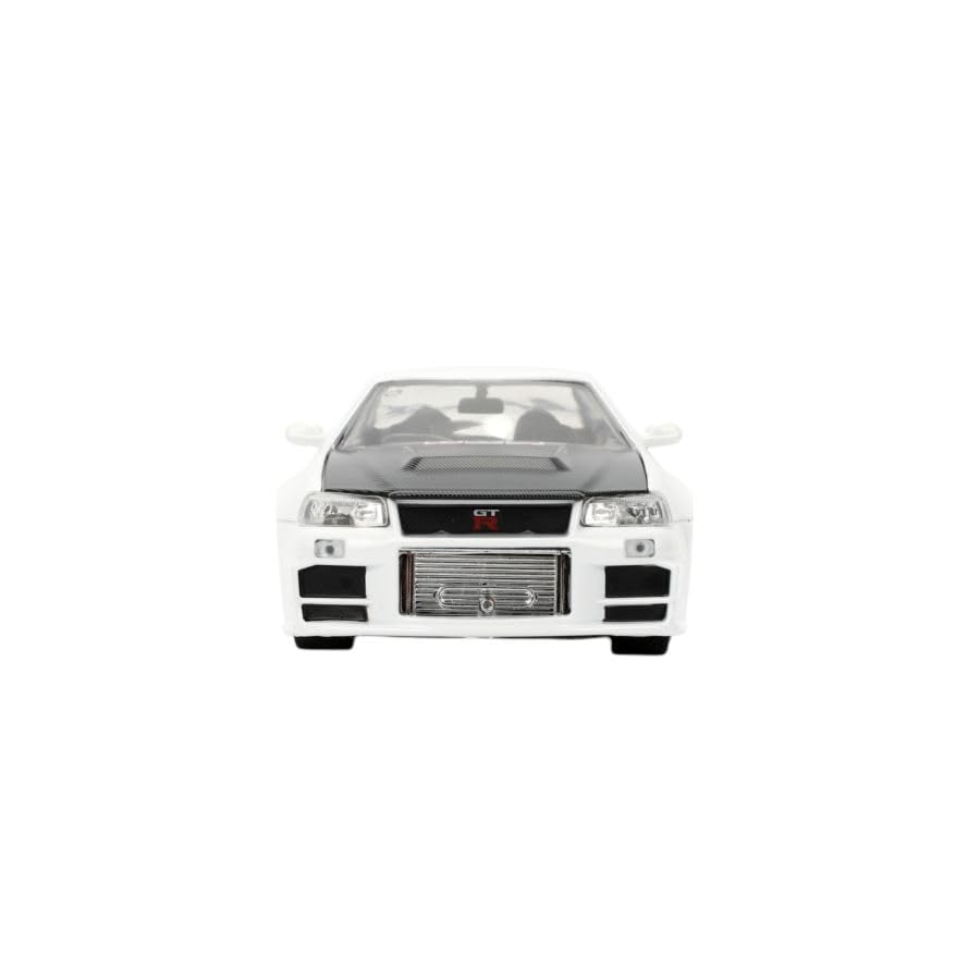Jada Toys JDM Tuners 1:24 Die-Cast 2002 Nissan Skyline GT-R (R34), Opening Doors, Detailed Interior, Rubber Tires, Collectible for Ages 8+(Glossy White)