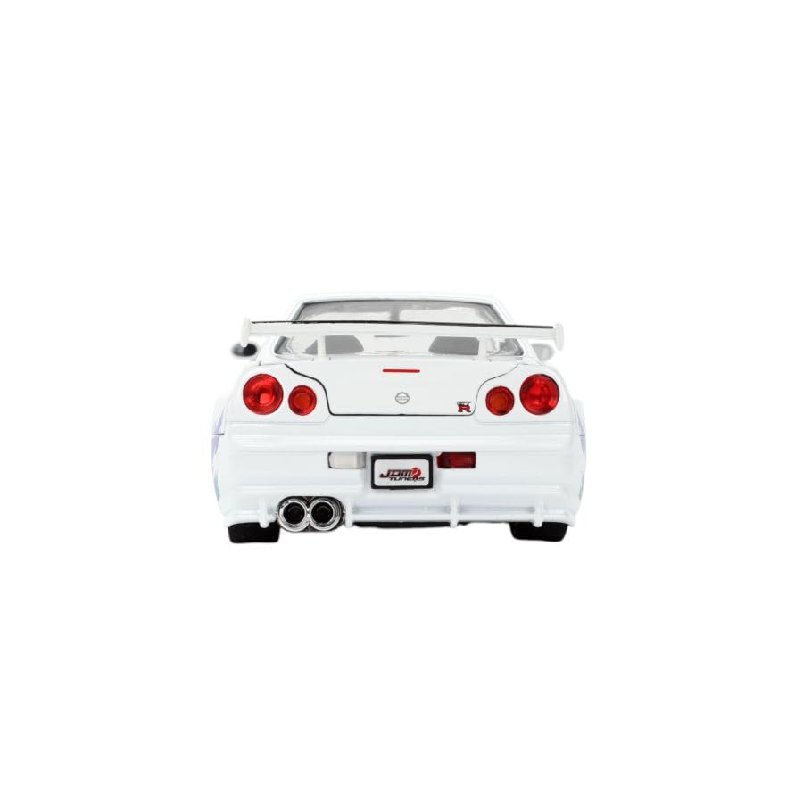 Jada Toys JDM Tuners 1:24 Die-Cast 2002 Nissan Skyline GT-R (R34), Opening Doors, Detailed Interior, Rubber Tires, Collectible for Ages 8+(Glossy White)