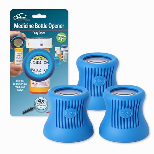 Jokari Easy Open Prescription Medicine Bottle Opener and Built in Magnifying Glass. Helps Read Medical Pharmacy Label Print to Ensure Taking Correct Pills and Dosage. – Kitchen