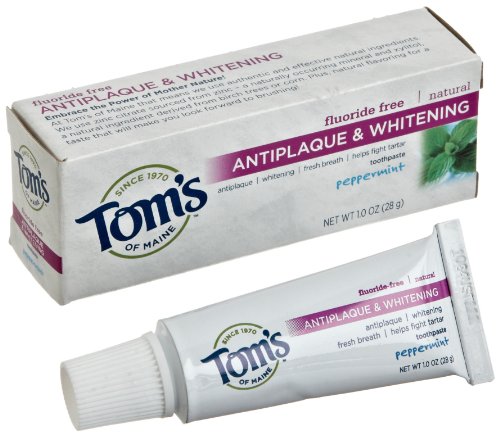 Tom's of Maine, Fluoride Free Antiplaque & Whitening Toothpaste - Peppermint, 1 Ounce – Beauty