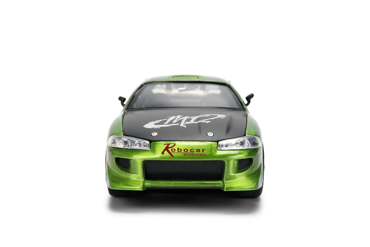 Jada Toys Fast & Furious 1:24 Scale Anniversary Edition 1995 Mitsubishi Eclipse Die-Cast Car with Brush Metal Finish – Collector Display Model