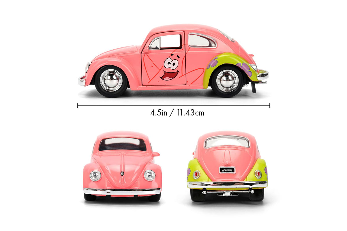 Jada Spongebob Squarepants Patrick Star 1959 VW Beetle - Die-Cast Vehicle Toys - 1:32 Scale, Detailed Exterior, Chrome Accents - Hollywood Rides Series - Ages 8+ - Pink/Green