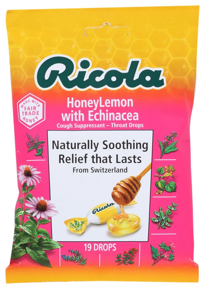 Ricola Cough Suppressant Throat Drops, Honey Lemon with Echinacea, 19 Drops (Pack of 6)