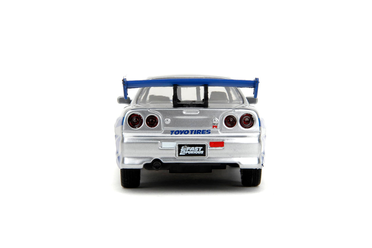 Jada Toys Fast & Furious 1:32 Brian's Nissan Skyline GT-R R34 Die-cast Car Silver/Blue, Toys for Kids and Adults