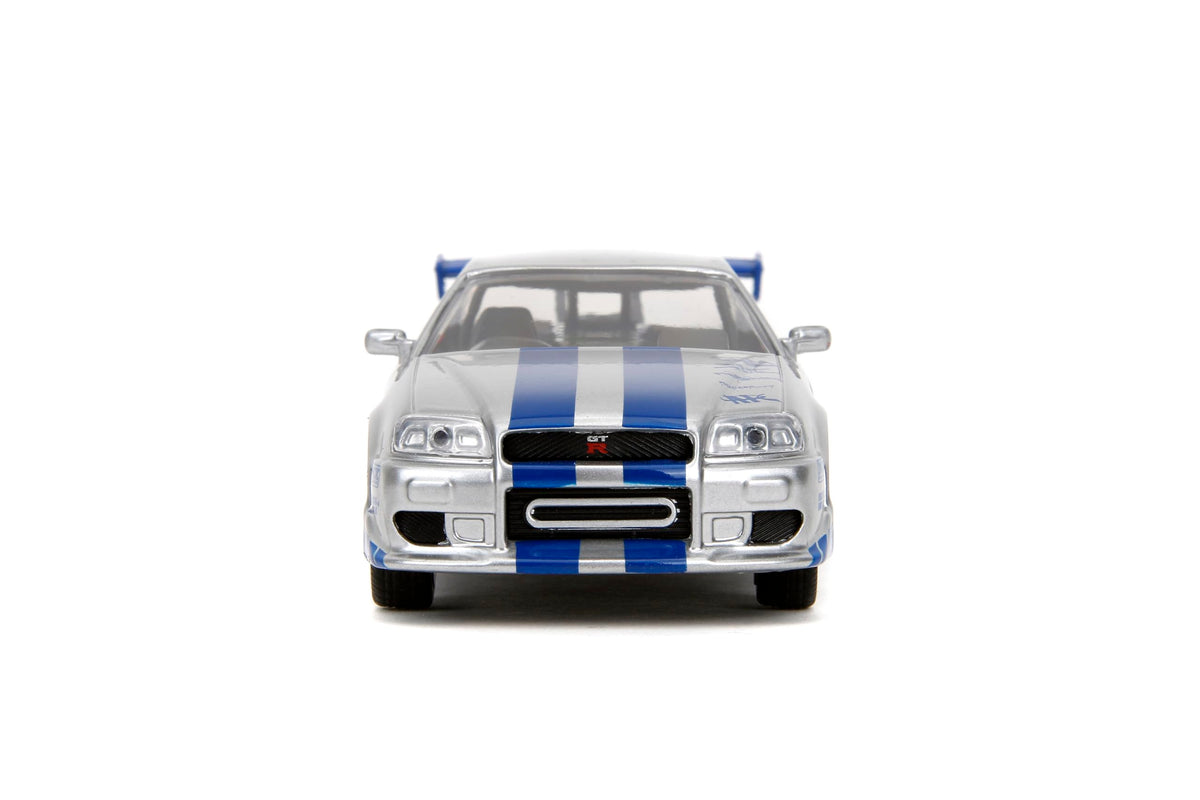 Jada Toys Fast & Furious 1:32 Brian's Nissan Skyline GT-R R34 Die-cast Car Silver/Blue, Toys for Kids and Adults