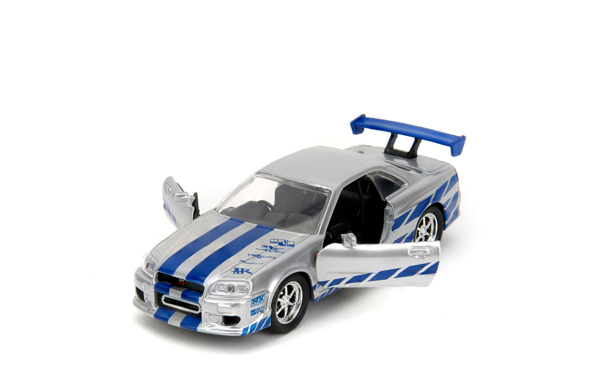 Jada Toys Fast & Furious 1:32 Brian's Nissan Skyline GT-R R34 Die-cast Car Silver/Blue, Toys for Kids and Adults