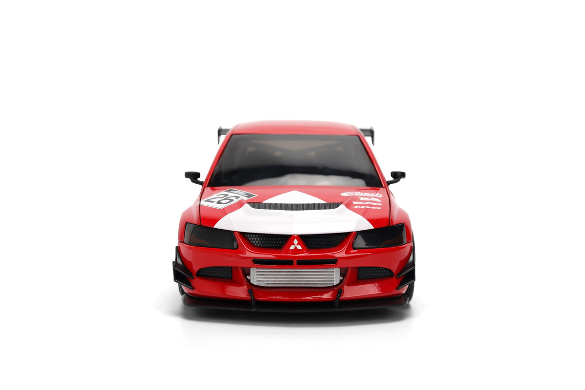 Jada Toys JDM Tuners 1:24 Scale Die-Cast Mitsubishi Lancer Evolution IX – Opening Doors, Detailed Interior, Rubber Tires, Collectible for Ages 8+(Red)