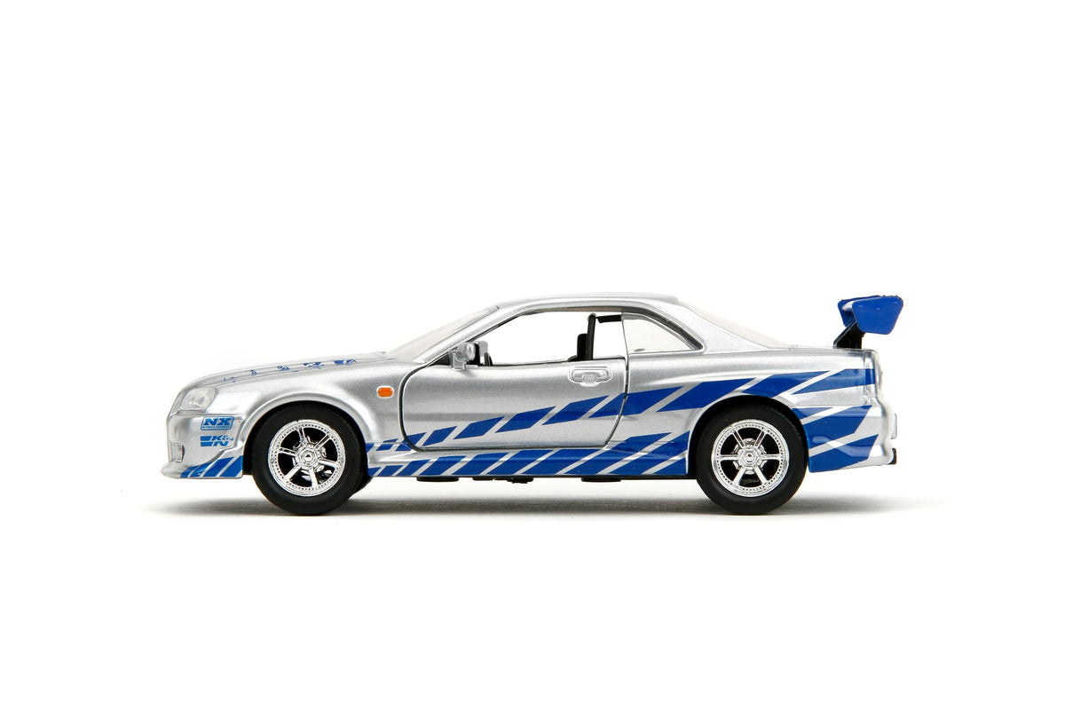 Jada Toys Fast & Furious 1:32 Brian's Nissan Skyline GT-R R34 Die-cast Car Silver/Blue, Toys for Kids and Adults