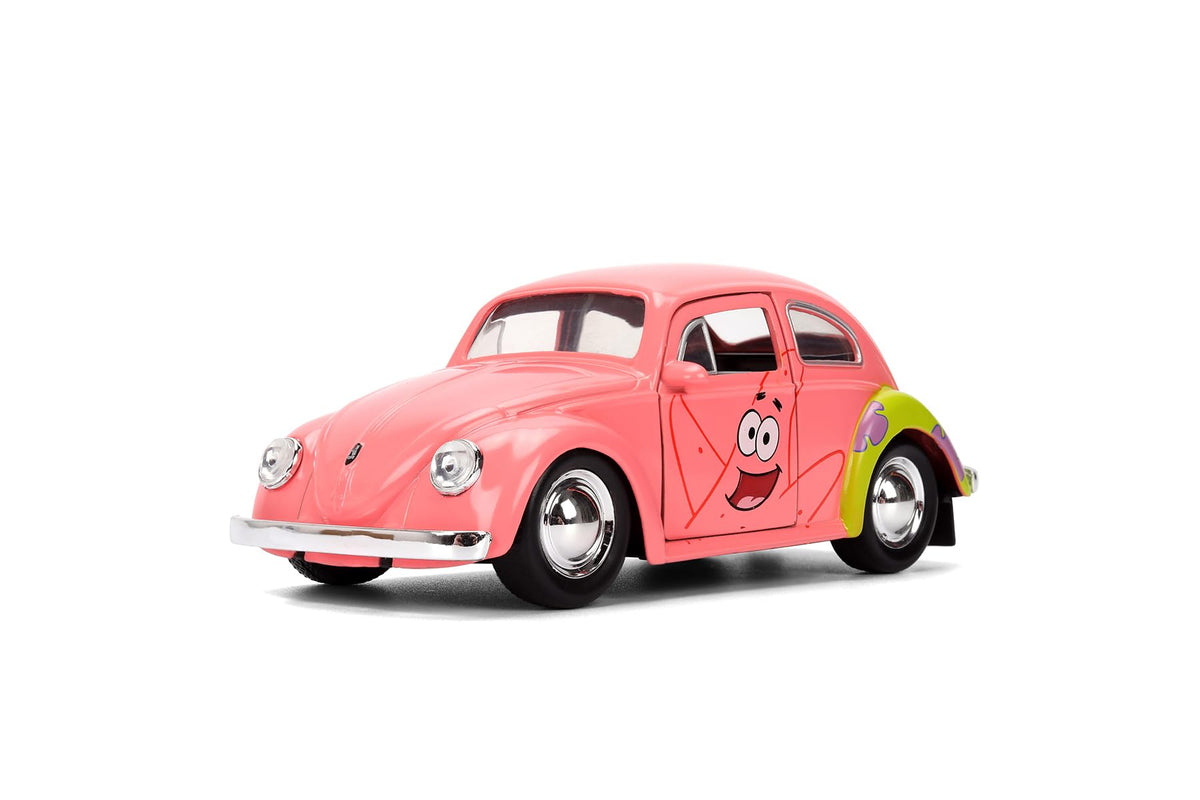 Jada Spongebob Squarepants Patrick Star 1959 VW Beetle - Die-Cast Vehicle Toys - 1:32 Scale, Detailed Exterior, Chrome Accents - Hollywood Rides Series - Ages 8+ - Pink/Green