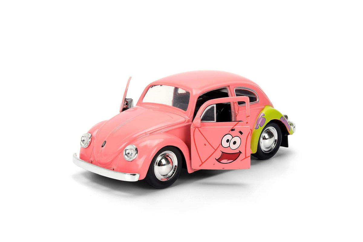 Jada Spongebob Squarepants Patrick Star 1959 VW Beetle - Die-Cast Vehicle Toys - 1:32 Scale, Detailed Exterior, Chrome Accents - Hollywood Rides Series - Ages 8+ - Pink/Green