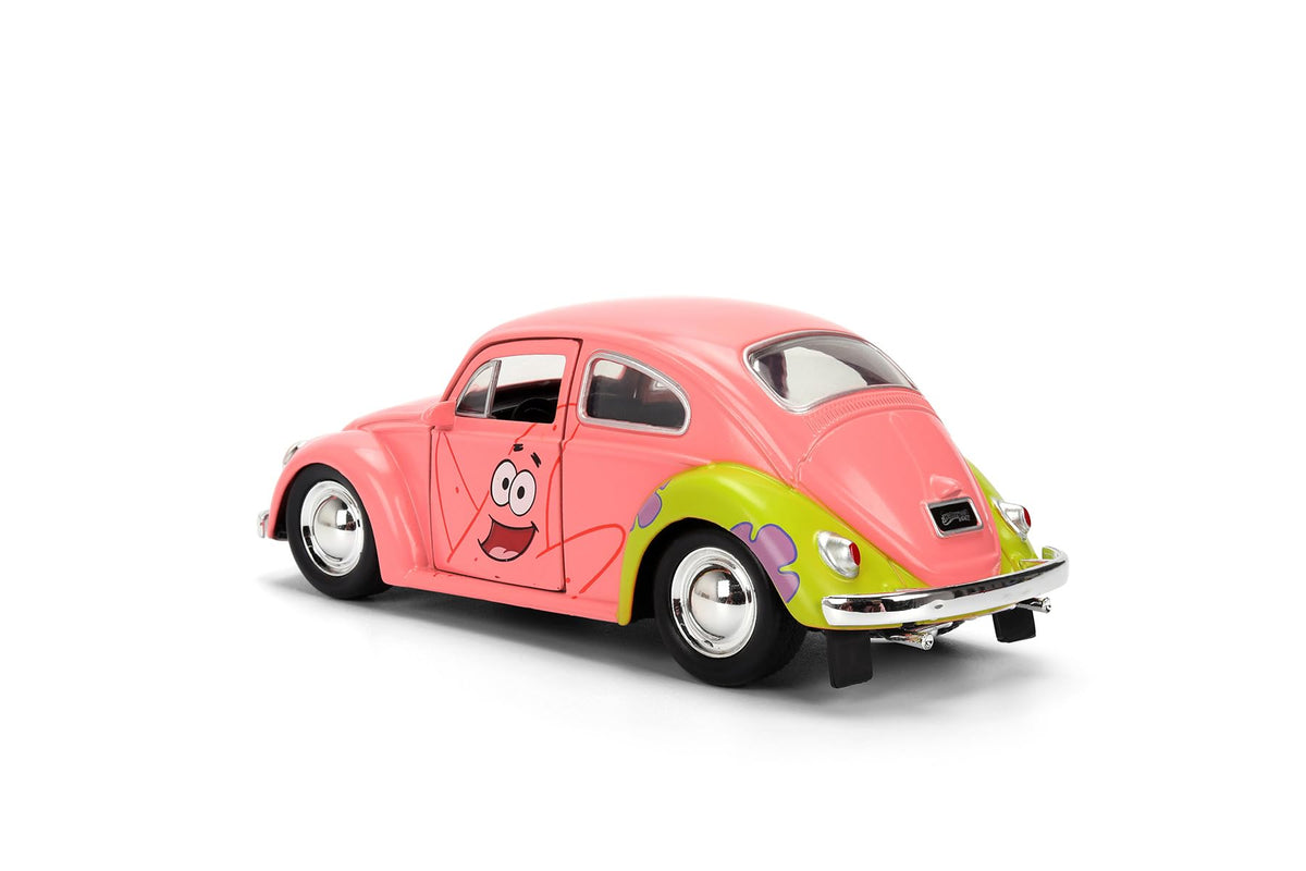 Jada Spongebob Squarepants Patrick Star 1959 VW Beetle - Die-Cast Vehicle Toys - 1:32 Scale, Detailed Exterior, Chrome Accents - Hollywood Rides Series - Ages 8+ - Pink/Green