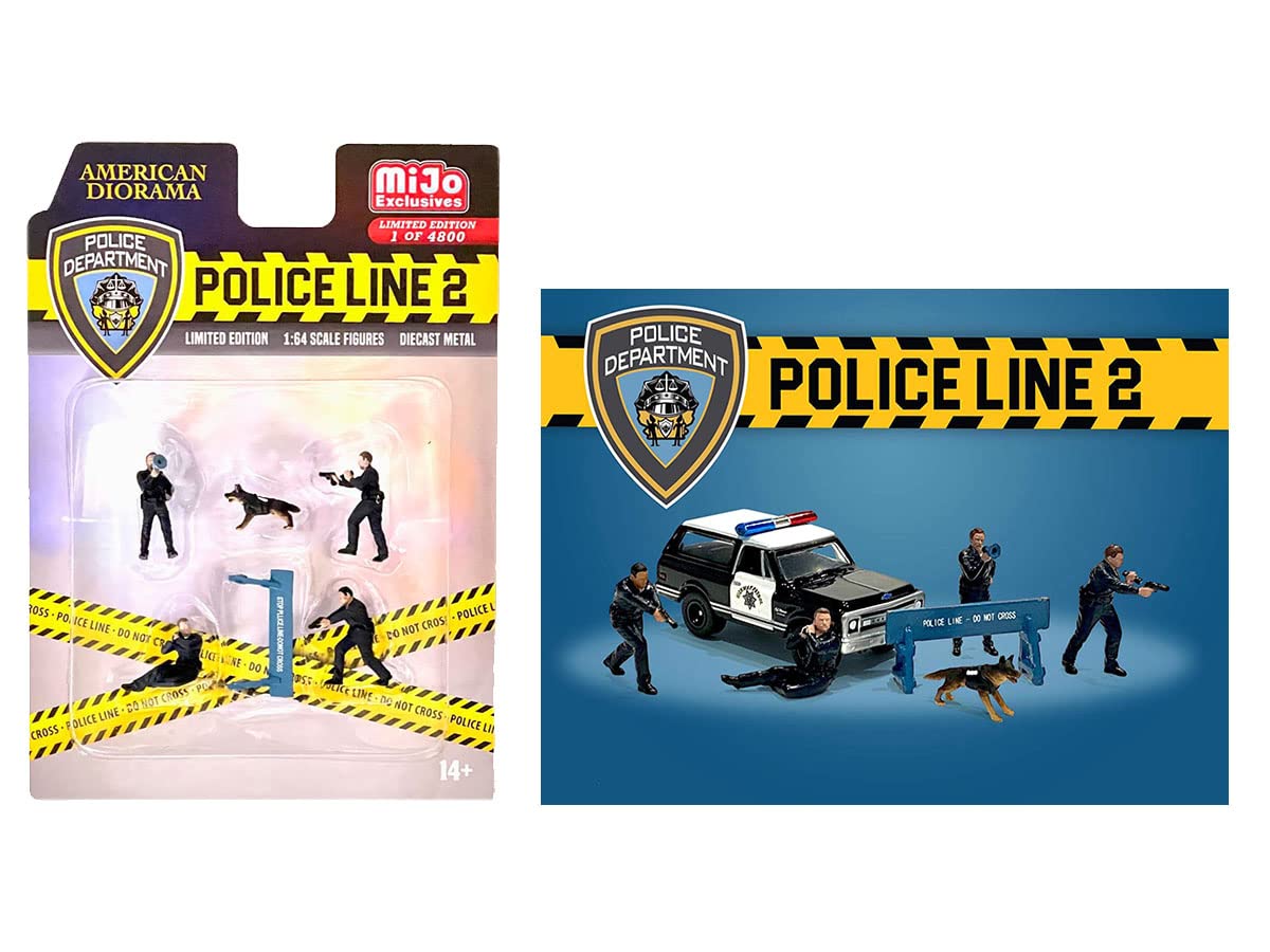 Police Line 2" 6 piece Diecast Set (4 Police Figures 1 Dog Figure and 1 Accessory) Limited Edition to 4800 Pieces Worldwide for 1/64 Scale Models by American Diorama