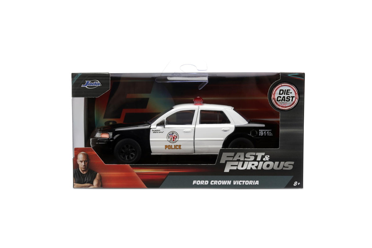 Jada Fast & Furious Ford Crown Victoria Diecast Car Toys – 1:32 Scale Police Vehicle with Opening Doors – Movie Replica for Fans and Collectors