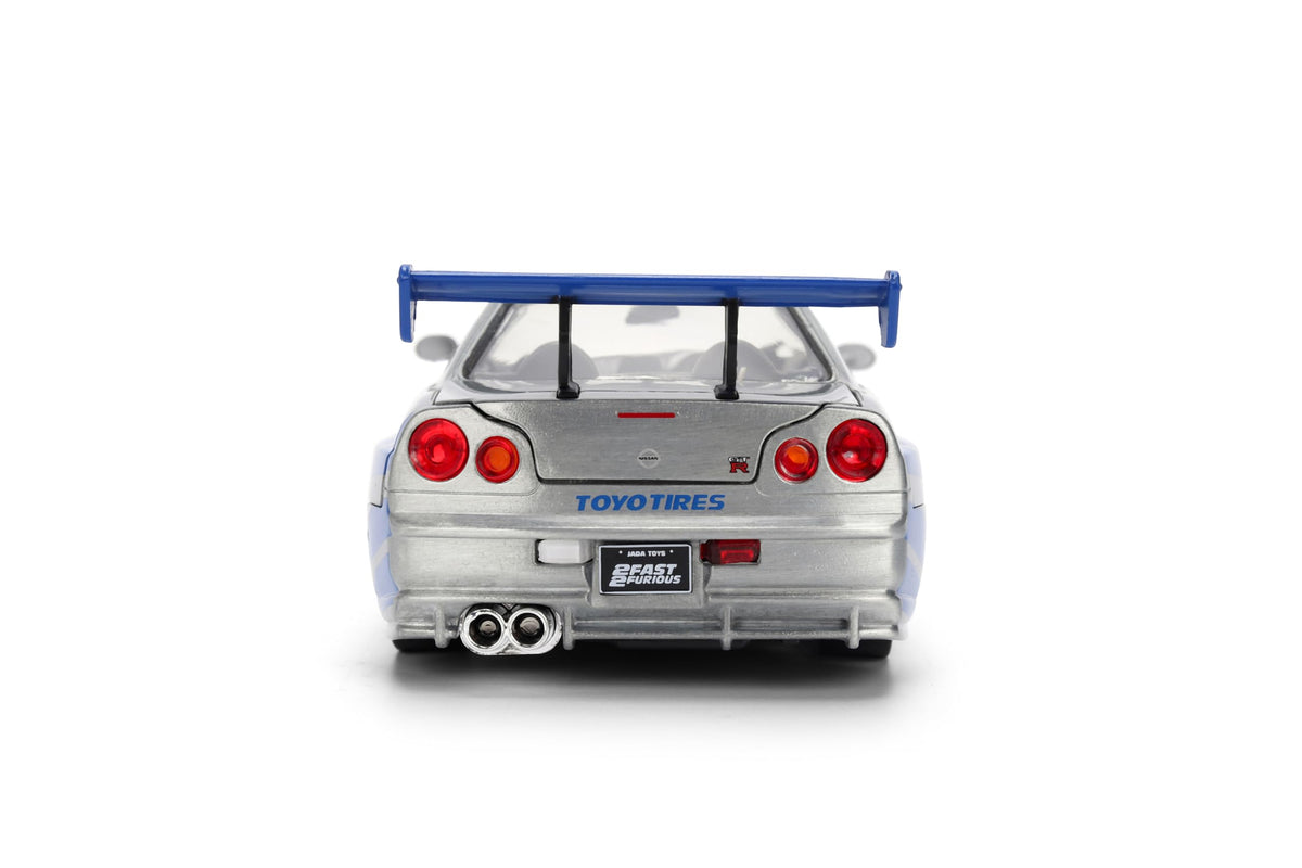 Jada Toys Fast & Furious 1:24 Scale Anniversary Edition 2002 Nissan Skyline GT-R (BNR34) Die-Cast Car with Brush Metal Finish – Collector Hobby Exclusive