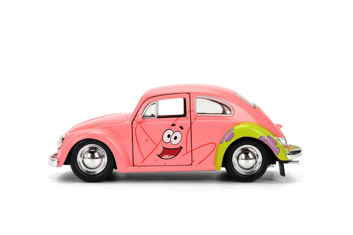 Jada Spongebob Squarepants Patrick Star 1959 VW Beetle - Die-Cast Vehicle Toys - 1:32 Scale, Detailed Exterior, Chrome Accents - Hollywood Rides Series - Ages 8+ - Pink/Green