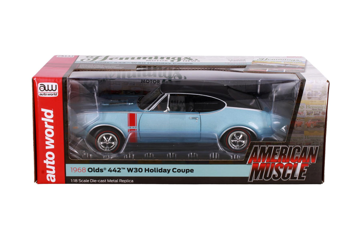 American Muscle 1968 Oldsmobile Holiday Coupe 442 Hemmings Muscle Machines - Code F Teal Frost 1/18 Scale Diecast