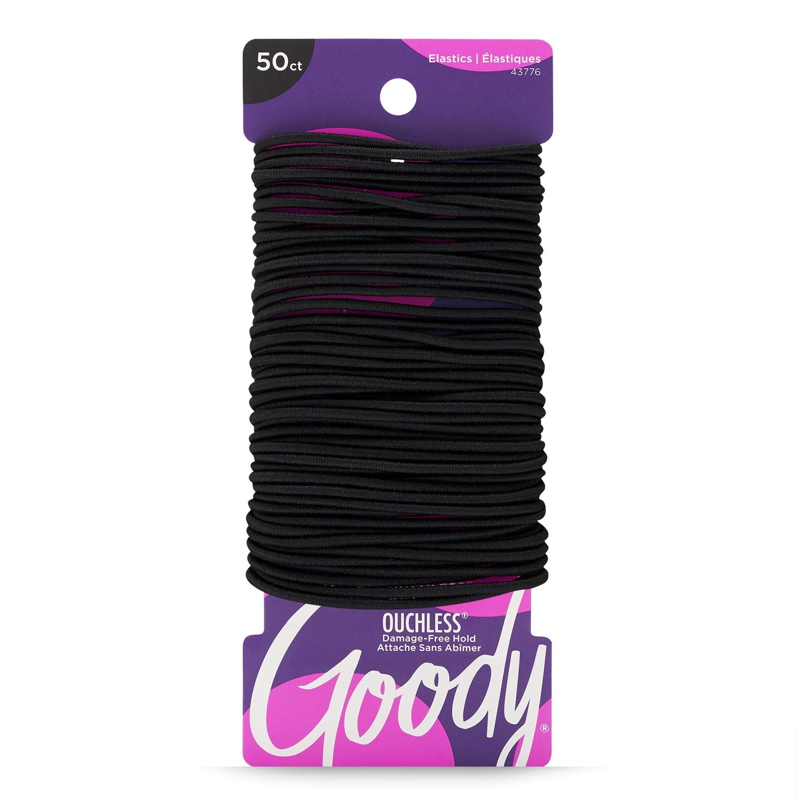 Goody Women's Ouchless Elastics, 2 mm for Finer Hair, 50 Count (Pack of 2), (Black) – Beauty