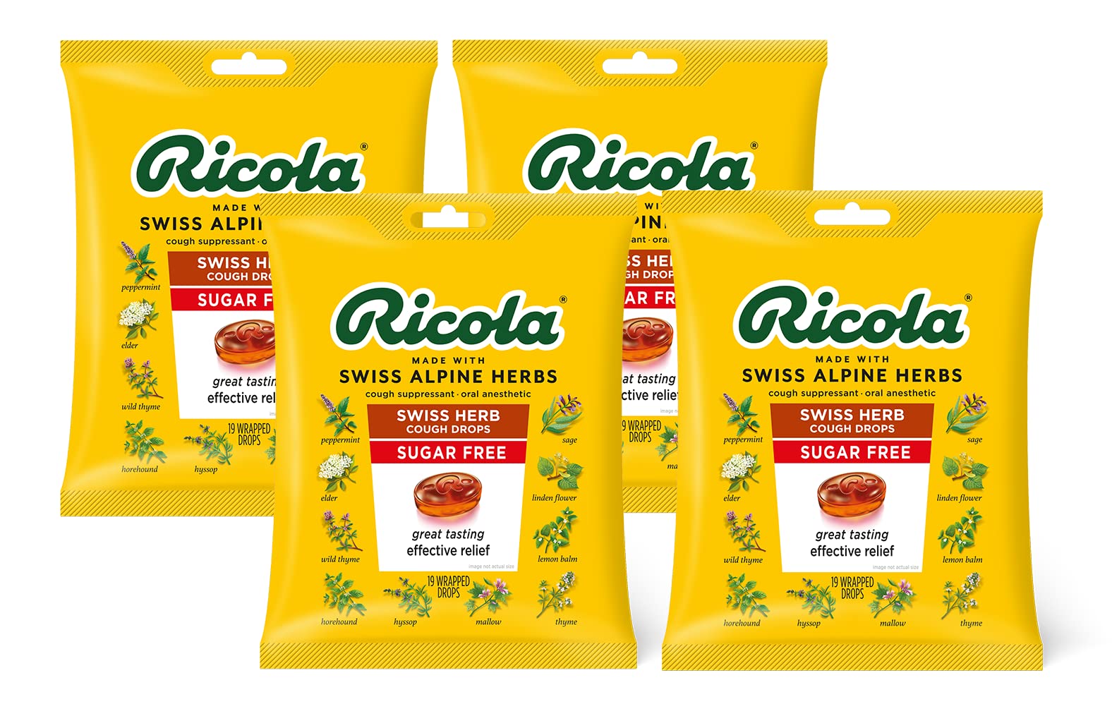 Ricola Sugar Free Swiss Herb Herbal Cough Suppressant Throat Drops, 19ct Bag (Pack of 4) – Drugstore