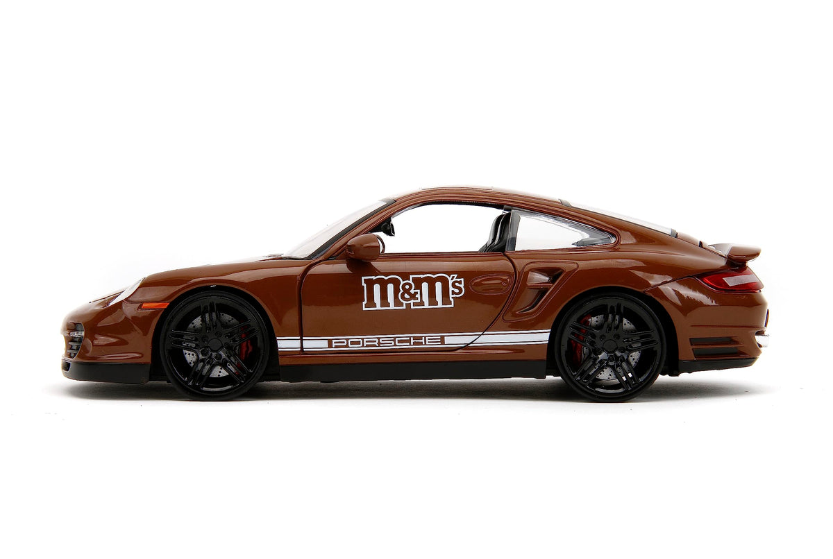 Jada M&M's 1:24 Porsche 911 Turbo Die-Cast Car & 2.75" Brown Figure, Toys for Kids and Adults