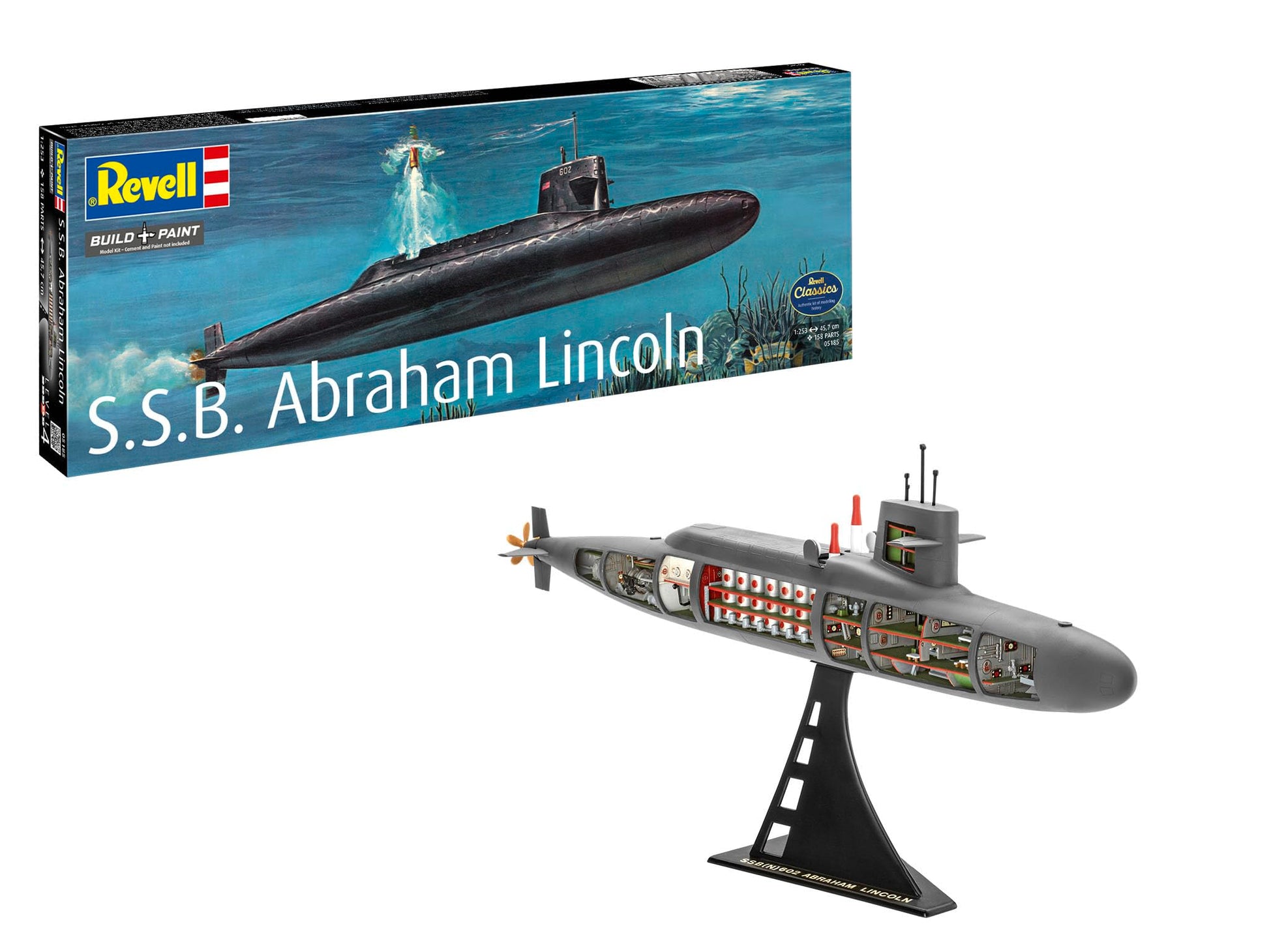 Revell 05185 S.S.B. Abraham Lincoln with Interior 1:253 Scale - Unbuilt/Unpainted Plastic Model Kit – Home