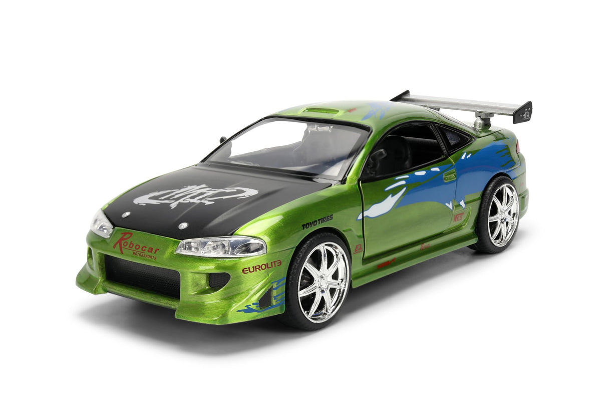 Jada Toys Fast & Furious 1:24 Scale Anniversary Edition 1995 Mitsubishi Eclipse Die-Cast Car with Brush Metal Finish – Collector Display Model