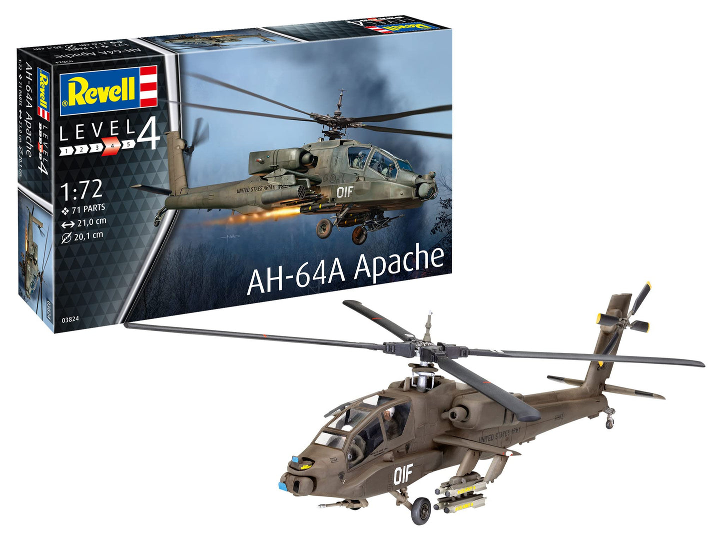 Revell 03824 AH-64A Apache 1:72 Scale Unbuilt/Unpainted Plastic Model Kit – Toy