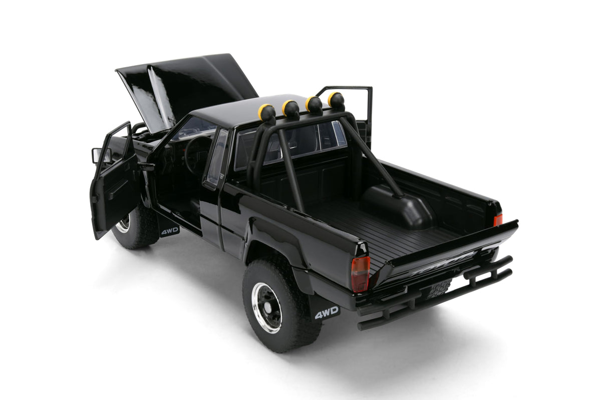 Back to the Future 1985 Toyota SR5 Pickup Truck with Skateboard - 1:24 Hollywood Rides Diecast Model with Opening Doors and Hood - Black - for Collectors and Enthusiasts 8+