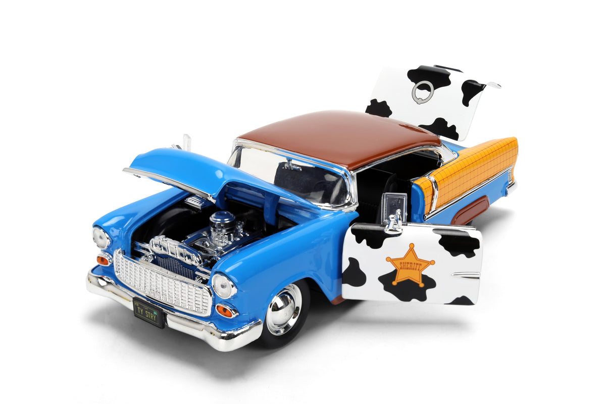 Jada Toy Story Woody 1955 Chevrolet Bel Air Die-Cast Car with Figure 1:24 Scale – Hollywood Rides Collectible Toys