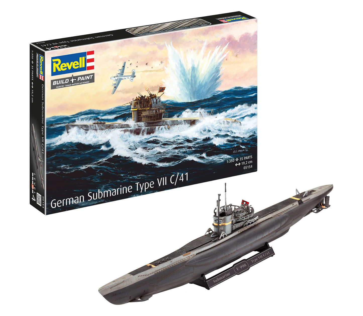 Revell RV05154 05154 5154 German Submarine Type VII C/41 1: 350 Plastic Model Kit, Various