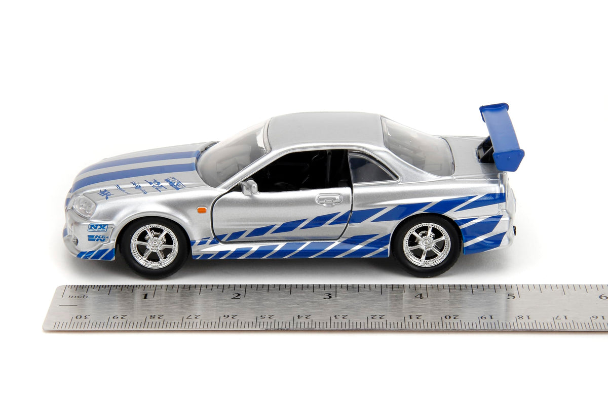 Jada Toys Fast & Furious 1:32 Brian's Nissan Skyline GT-R R34 Die-cast Car Silver/Blue, Toys for Kids and Adults