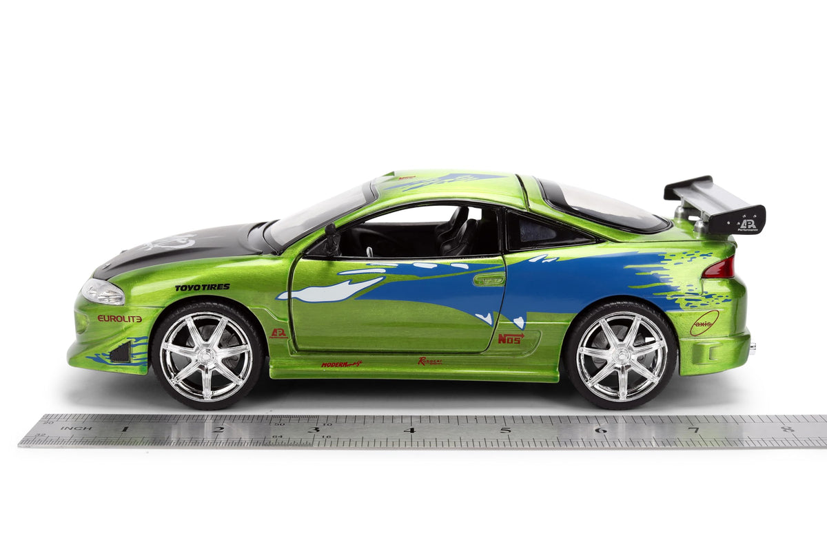 Jada Toys Fast & Furious 1:24 Scale Anniversary Edition 1995 Mitsubishi Eclipse Die-Cast Car with Brush Metal Finish – Collector Display Model