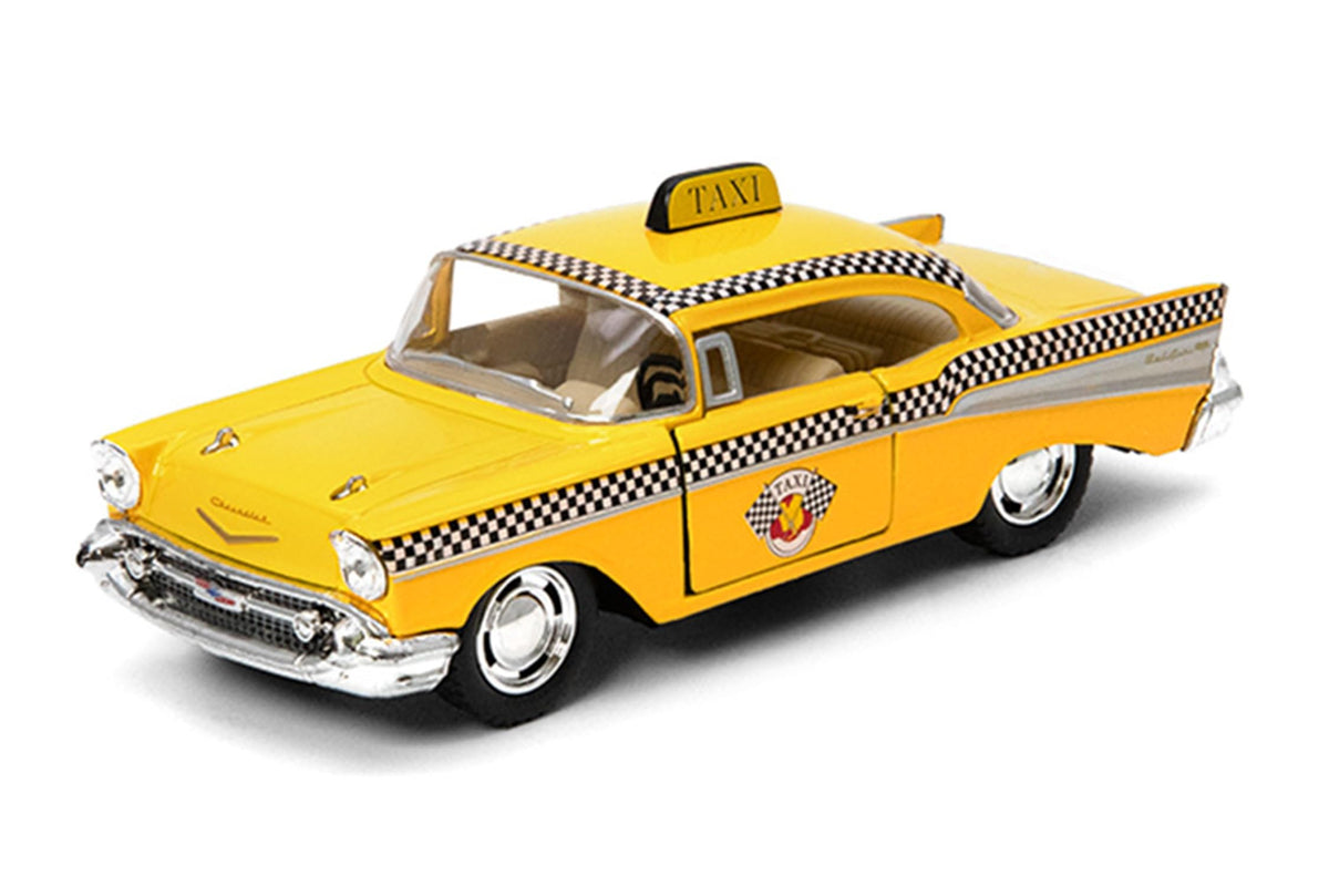 KiNSMART 1957 Chevy Bel Air Coupe Classic Taxi Cab 5" 1:40 Scale Die Cast Metal Model Toy Car