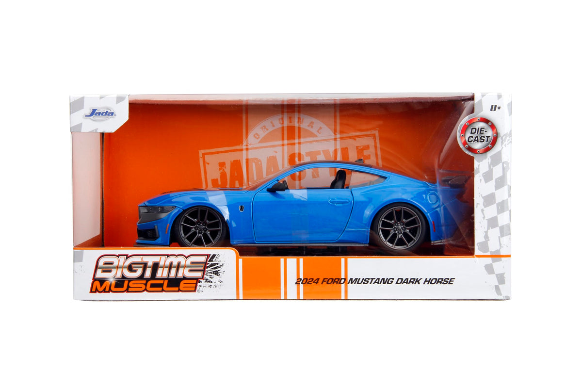 Jada Toys Bigtime Muscle 1:24 2024 Ford Mustang Dark Horse Die-cast Car - Opening Doors, Hood, Trunk, Rubber Tires(Blue)