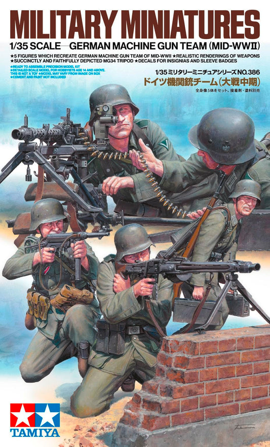 Tamiya 35386 1:35 Figure Set German MG Troops (5) with WW2 Faithful Replica, Model Building, Plastic Kit, Crafts, Hobby, Gluing, Model Kit, Assembly, Unpainted – Toy