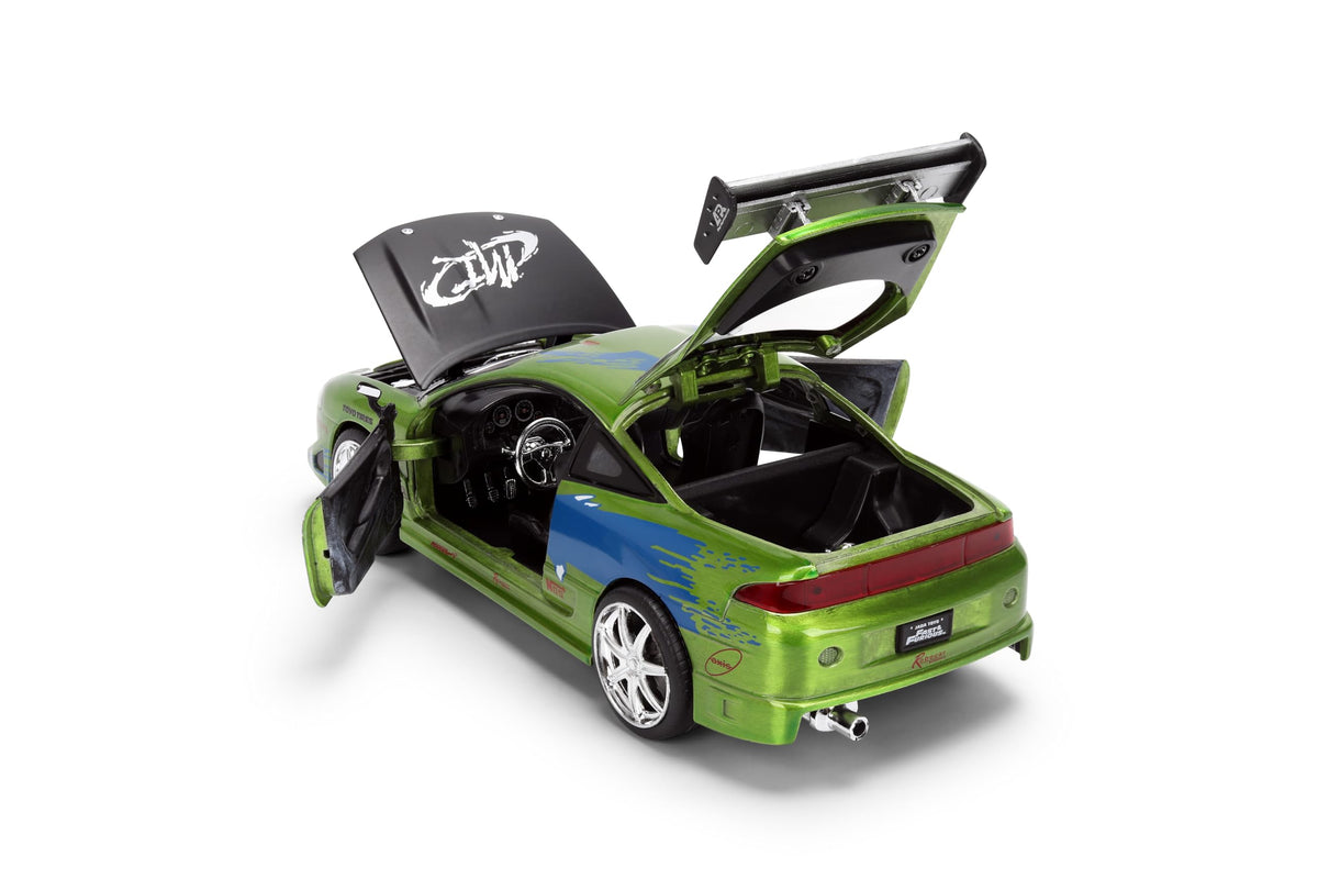 Jada Toys Fast & Furious 1:24 Scale Anniversary Edition 1995 Mitsubishi Eclipse Die-Cast Car with Brush Metal Finish – Collector Display Model