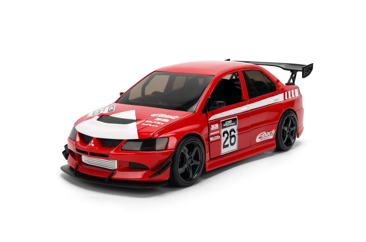 Jada Toys JDM Tuners 1:24 Scale Die-Cast Mitsubishi Lancer Evolution IX – Opening Doors, Detailed Interior, Rubber Tires, Collectible for Ages 8+(Red)