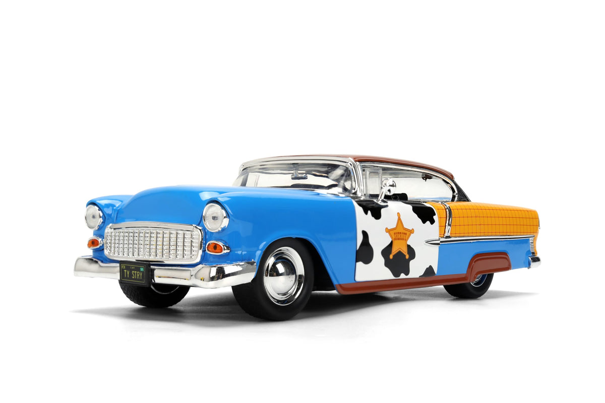 Jada Toy Story Woody 1955 Chevrolet Bel Air Die-Cast Car with Figure 1:24 Scale – Hollywood Rides Collectible Toys