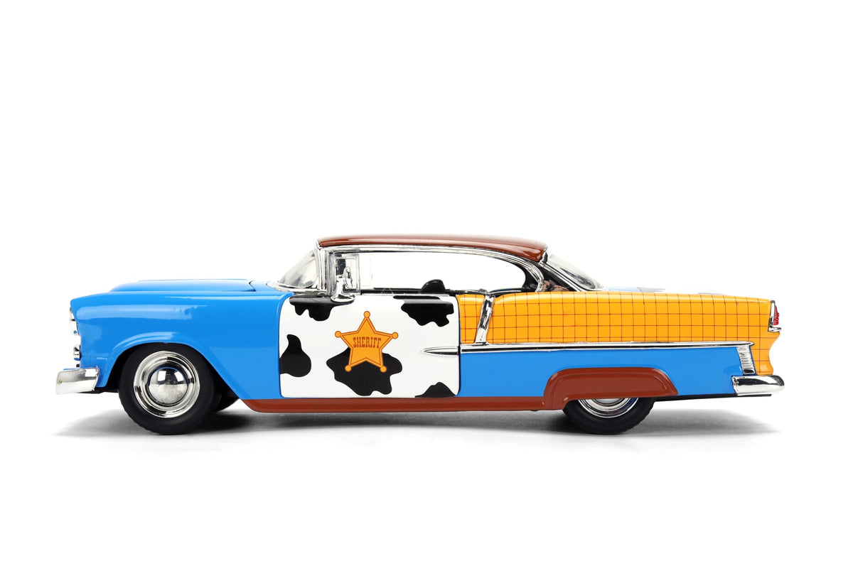Jada Toy Story Woody 1955 Chevrolet Bel Air Die-Cast Car with Figure 1:24 Scale – Hollywood Rides Collectible Toys
