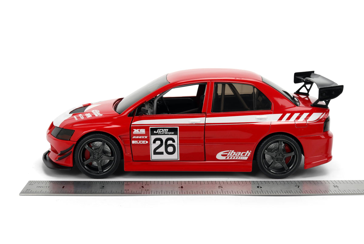 Jada Toys JDM Tuners 1:24 Scale Die-Cast Mitsubishi Lancer Evolution IX – Opening Doors, Detailed Interior, Rubber Tires, Collectible for Ages 8+(Red)