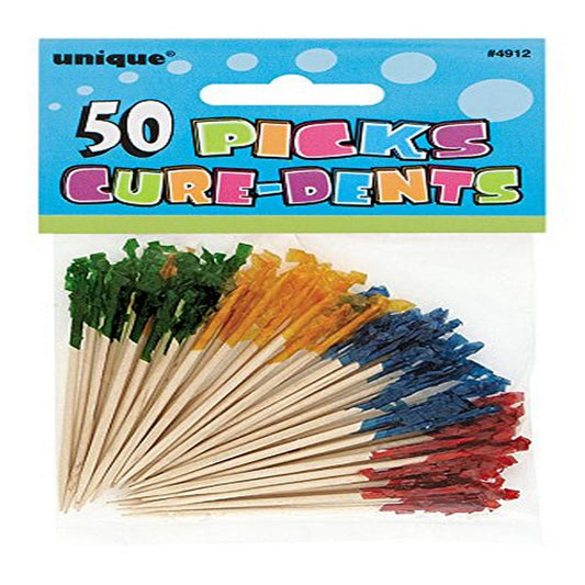 Vibrant Multicolor Frill Picks - 3.5" x 5.5" (50 Count) - Eye-Catching Designs & Durable - Perfect For Parties & Events – Kitchen