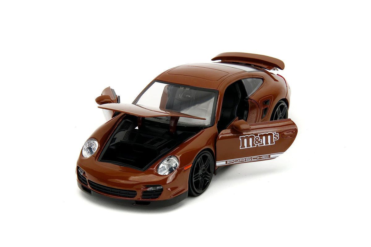 Jada M&M's 1:24 Porsche 911 Turbo Die-Cast Car & 2.75" Brown Figure, Toys for Kids and Adults