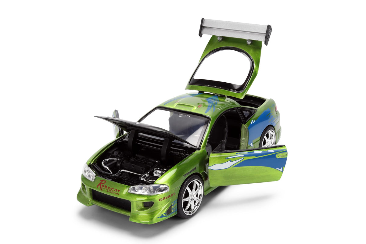 Jada Toys Fast & Furious 1:24 Scale Anniversary Edition 1995 Mitsubishi Eclipse Die-Cast Car with Brush Metal Finish – Collector Display Model