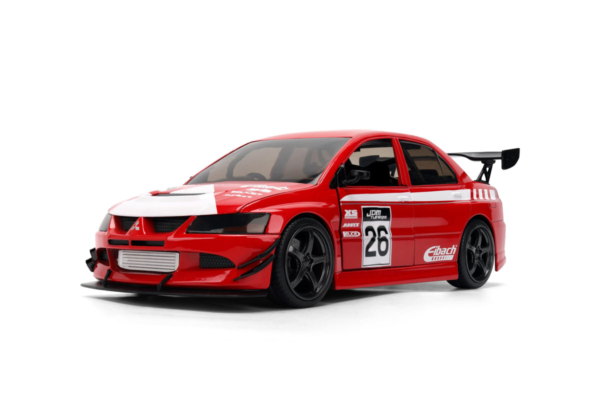 Jada Toys JDM Tuners 1:24 Scale Die-Cast Mitsubishi Lancer Evolution IX – Opening Doors, Detailed Interior, Rubber Tires, Collectible for Ages 8+(Red)