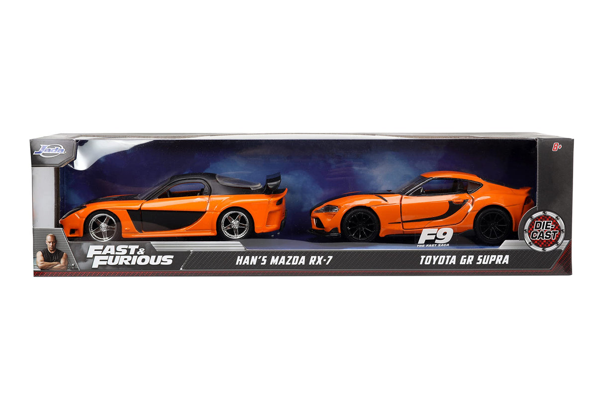 Jada Fast & Furious 1:32 Han's Mazda RX-7 & Toyota GR Supra Die-cast Car Twin Pack, Toys for Kids and Adults