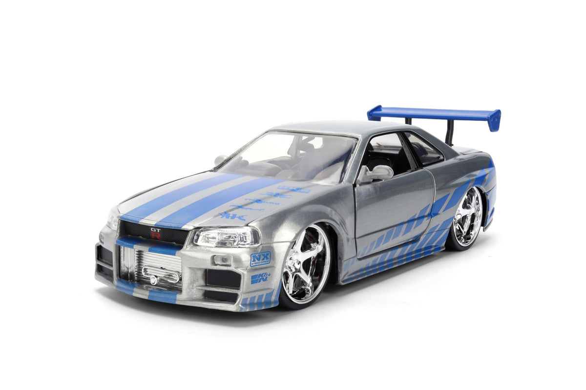 Jada Toys Fast & Furious 1:24 Scale Anniversary Edition 2002 Nissan Skyline GT-R (BNR34) Die-Cast Car with Brush Metal Finish – Collector Hobby Exclusive