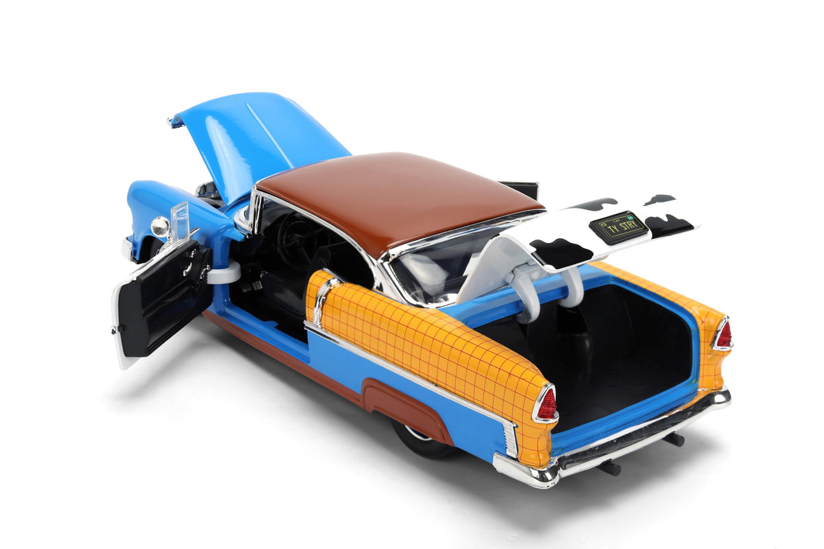 Jada Toy Story Woody 1955 Chevrolet Bel Air Die-Cast Car with Figure 1:24 Scale – Hollywood Rides Collectible Toys