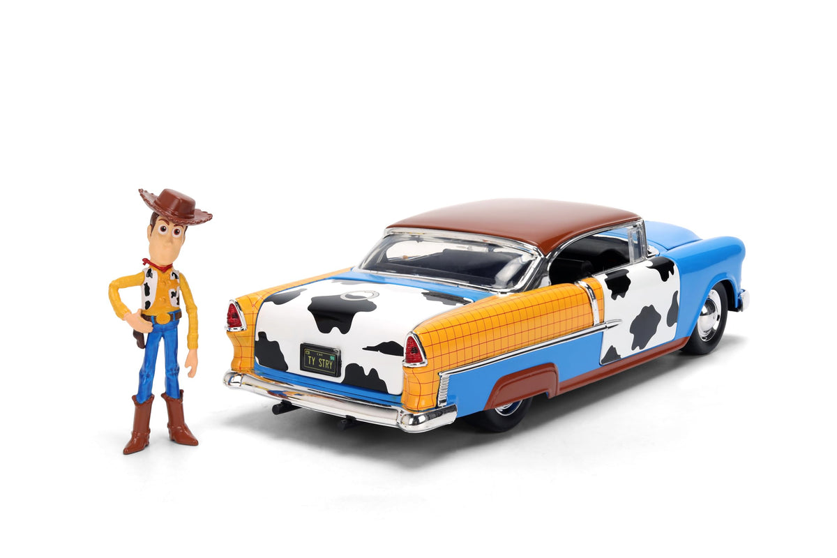 Jada Toy Story Woody 1955 Chevrolet Bel Air Die-Cast Car with Figure 1:24 Scale – Hollywood Rides Collectible Toys